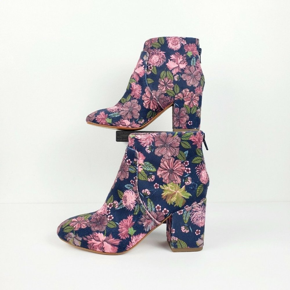 Loft Women's Ankle Boots Floral Pink Multicolored Velour Zip Up Booties Sz 5M
